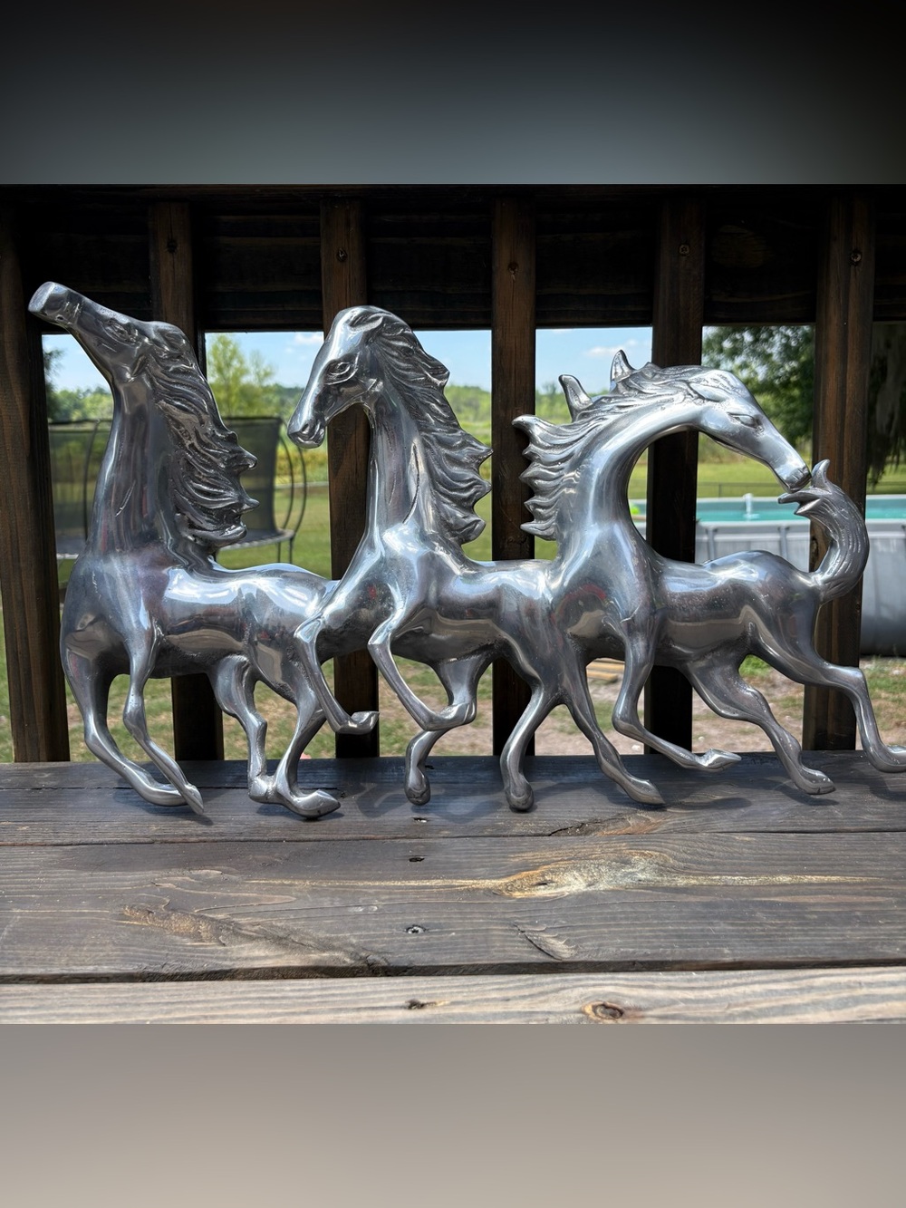 Silver Metal Trio of Wild Horses Wall Art Sculpture - Picture 3 of 6